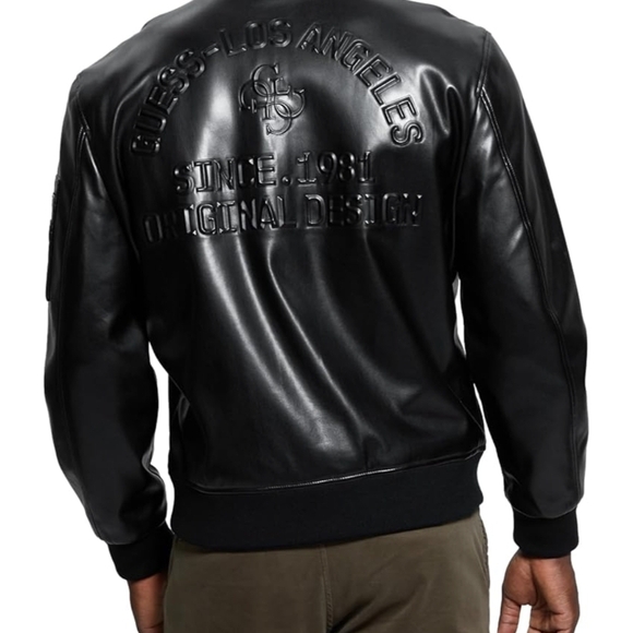 New GUESS mens District Faux Leather Bomber Jacket Size S - Picture 2 of 11